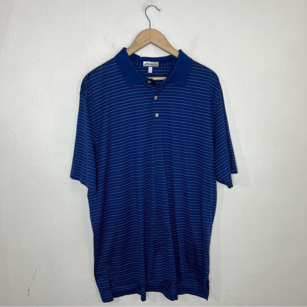Peter Millar Polo Blue Rainbow Striped Short Sleeve Golf Cotton Size XL